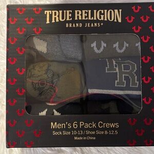 True Religion Men's Crew Socks 6 Pack - Gray, Black, Tan